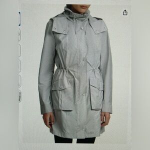 Cole Haan Pearl Grey Stand Collar Packable Rain Jacket